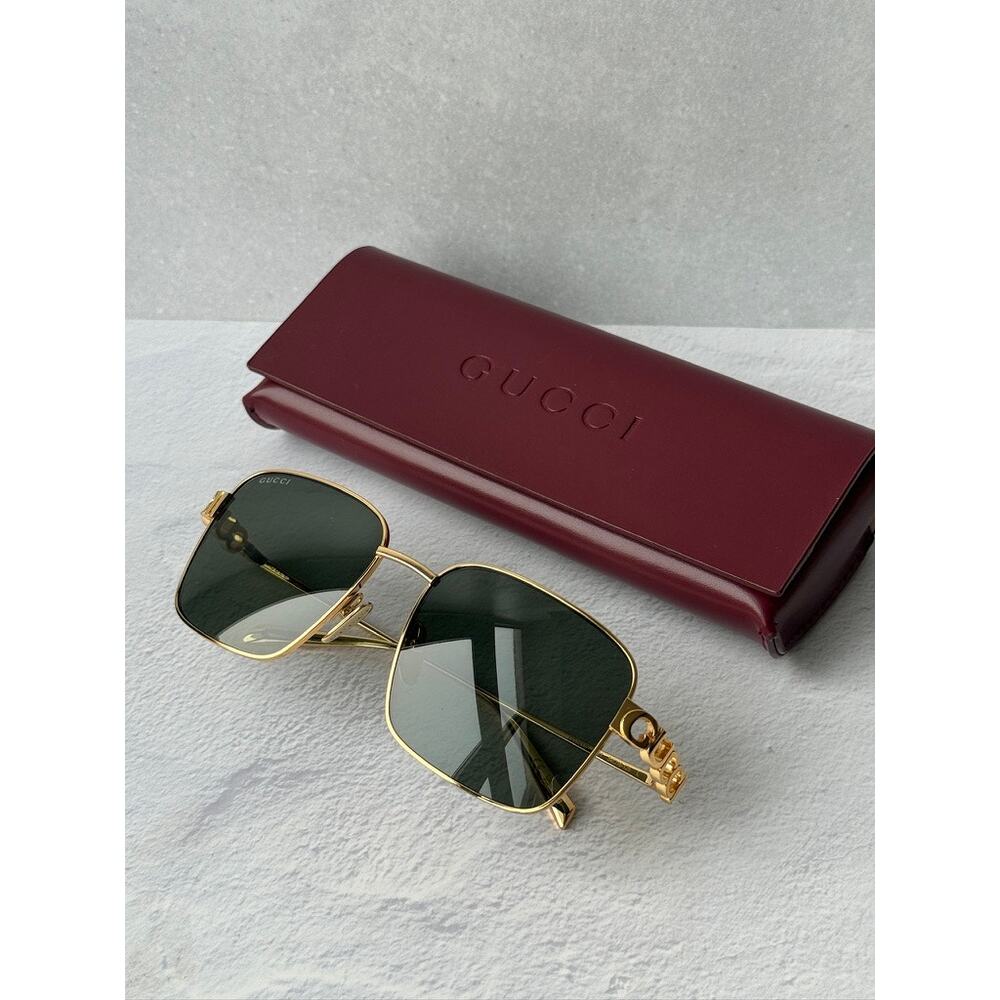 NEW Gucci GG1937S Gold Square Grey Lens Sunglasses $710 - Picture 2 of 10